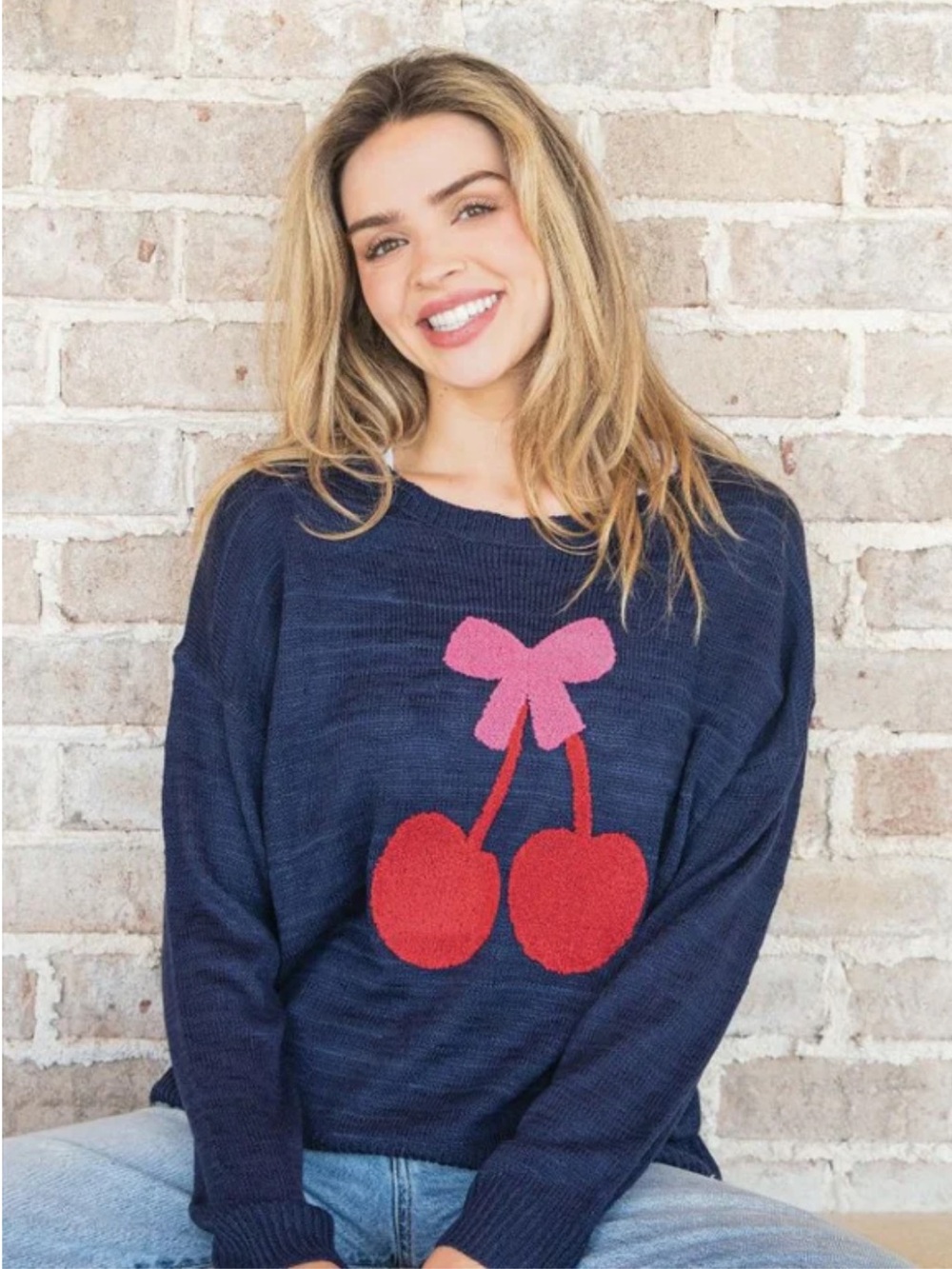 NWT Simply Southern Women’s Navy Cherry Graphic Sweater Sizes S/M & L/XL